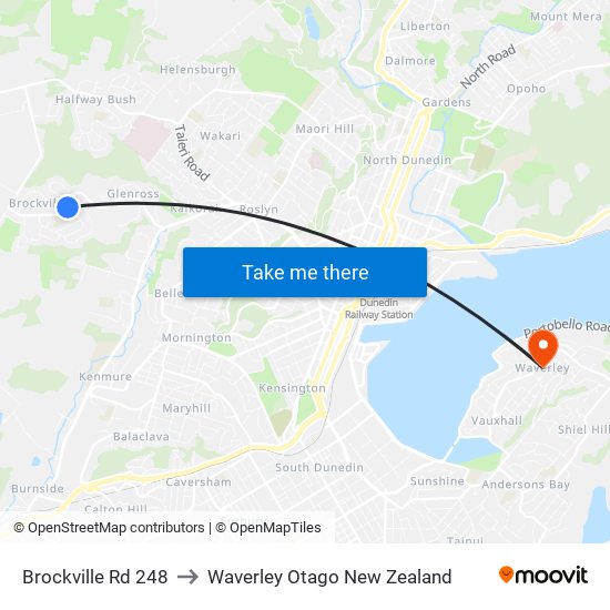 Brockville Rd 248 to Waverley Otago New Zealand map