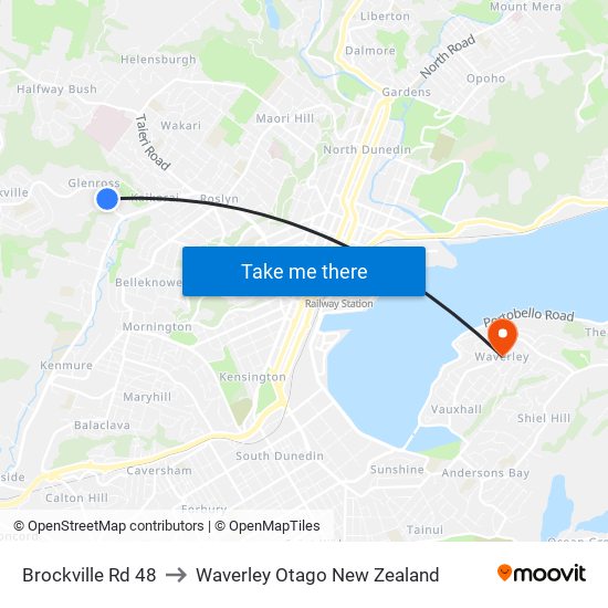Brockville Rd 48 to Waverley Otago New Zealand map