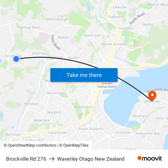 Brockville Rd 276 to Waverley Otago New Zealand map