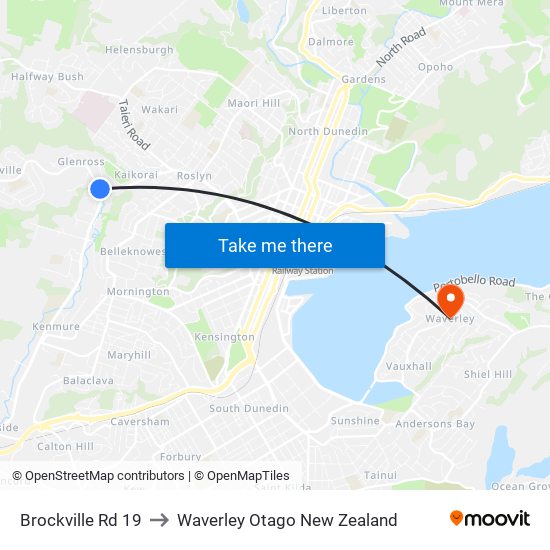 Brockville Rd 19 to Waverley Otago New Zealand map