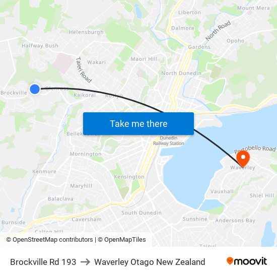 Brockville Rd 193 to Waverley Otago New Zealand map