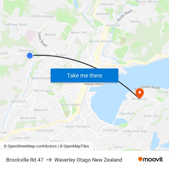 Brockville Rd 47 to Waverley Otago New Zealand map