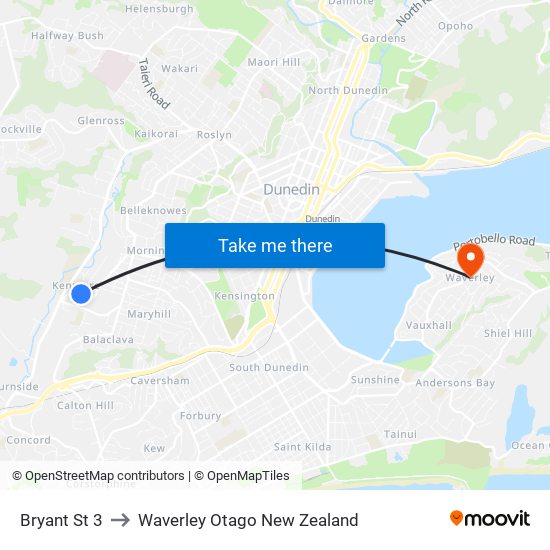 Bryant St 3 to Waverley Otago New Zealand map
