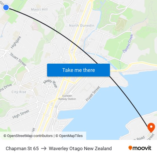 Chapman St 65 to Waverley Otago New Zealand map