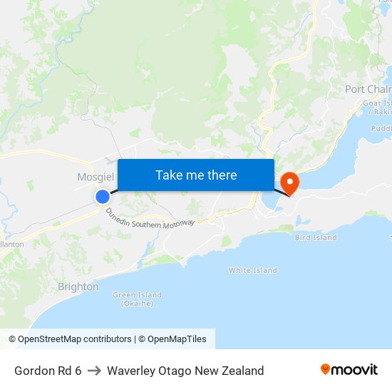 Gordon Rd 6 to Waverley Otago New Zealand map