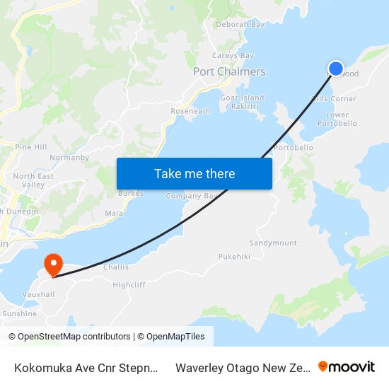 Kokomuka Ave Cnr Stepney Ave to Waverley Otago New Zealand map