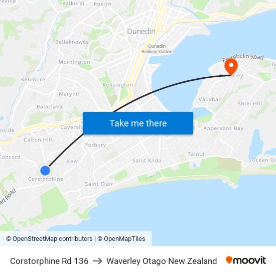 Corstorphine Rd 136 to Waverley Otago New Zealand map