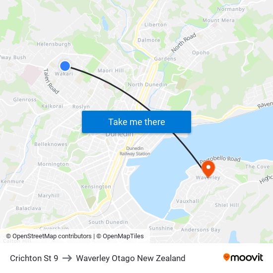 Crichton St 9 to Waverley Otago New Zealand map