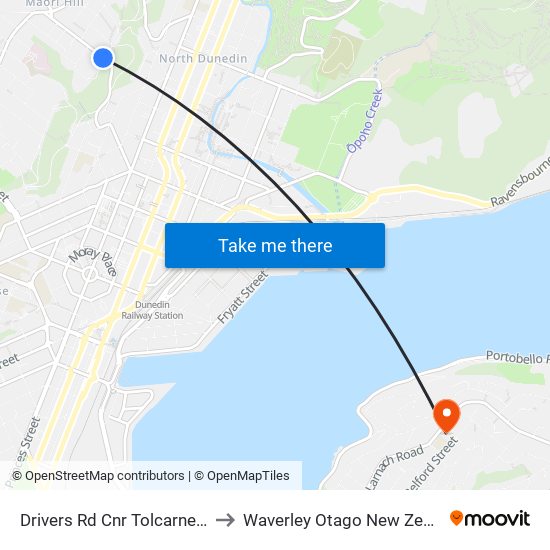 Drivers Rd Cnr Tolcarne Ave to Waverley Otago New Zealand map