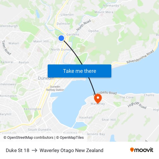 Duke St 18 to Waverley Otago New Zealand map