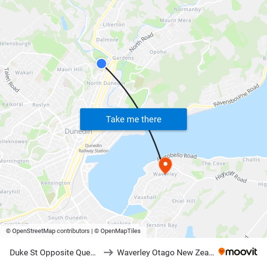 Duke St Opposite Queen St to Waverley Otago New Zealand map