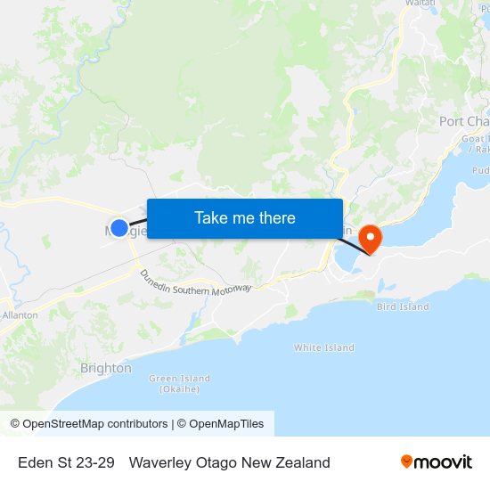Eden St 23-29 to Waverley Otago New Zealand map