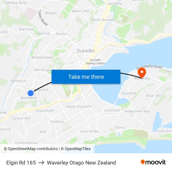 Elgin Rd 165 to Waverley Otago New Zealand map