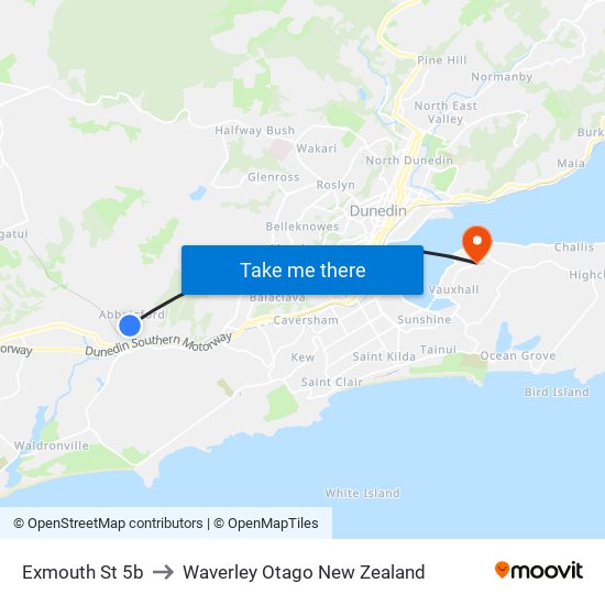 Exmouth St 5b to Waverley Otago New Zealand map