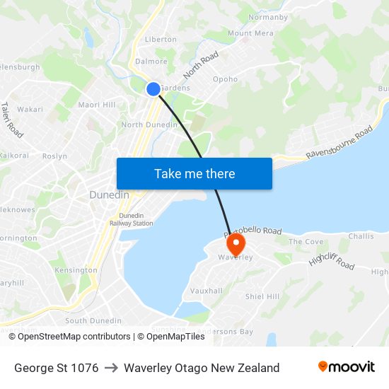 George St 1076 to Waverley Otago New Zealand map