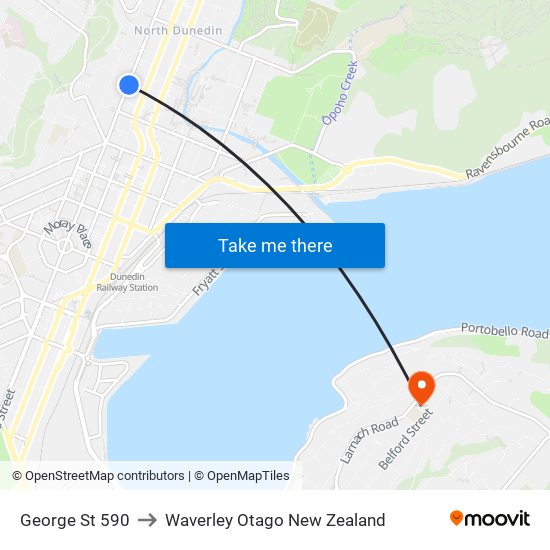 George St 590 to Waverley Otago New Zealand map