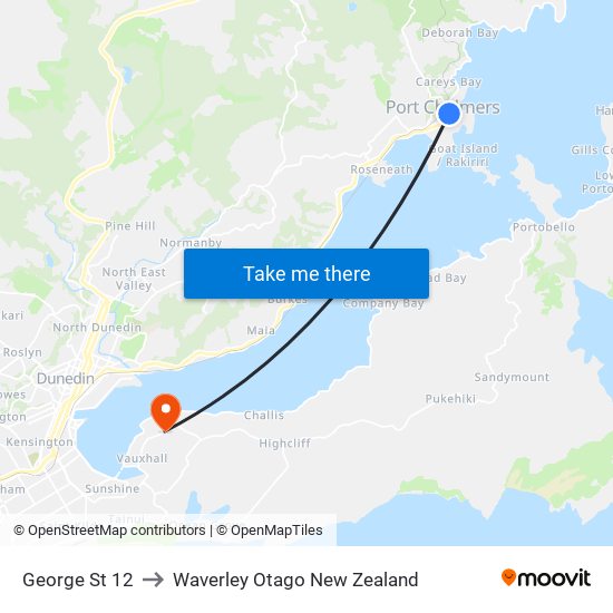 George St 12 to Waverley Otago New Zealand map