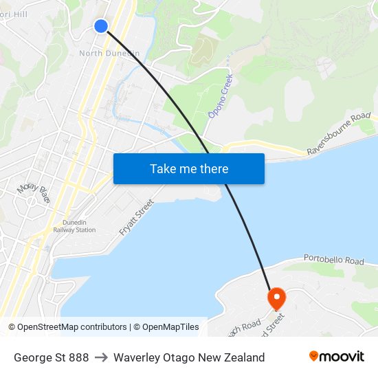 George St 888 to Waverley Otago New Zealand map