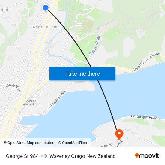 George St 984 to Waverley Otago New Zealand map