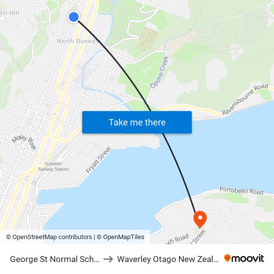 George St Normal School to Waverley Otago New Zealand map