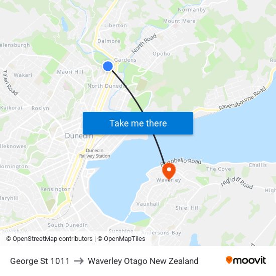 George St 1011 to Waverley Otago New Zealand map