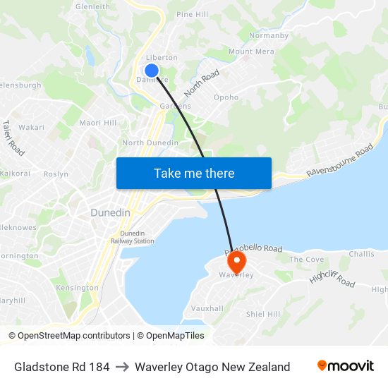 Gladstone Rd 184 to Waverley Otago New Zealand map