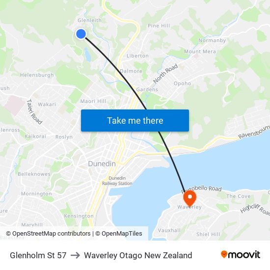 Glenholm St 57 to Waverley Otago New Zealand map