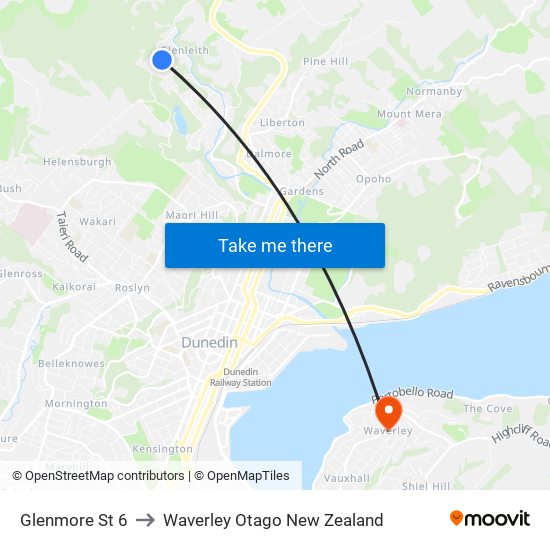 Glenmore St 6 to Waverley Otago New Zealand map