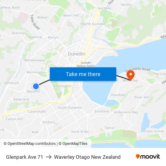 Glenpark Ave 71 to Waverley Otago New Zealand map