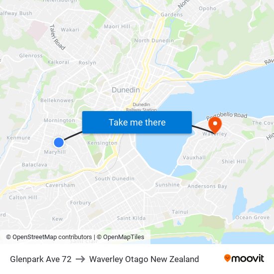 Glenpark Ave 72 to Waverley Otago New Zealand map