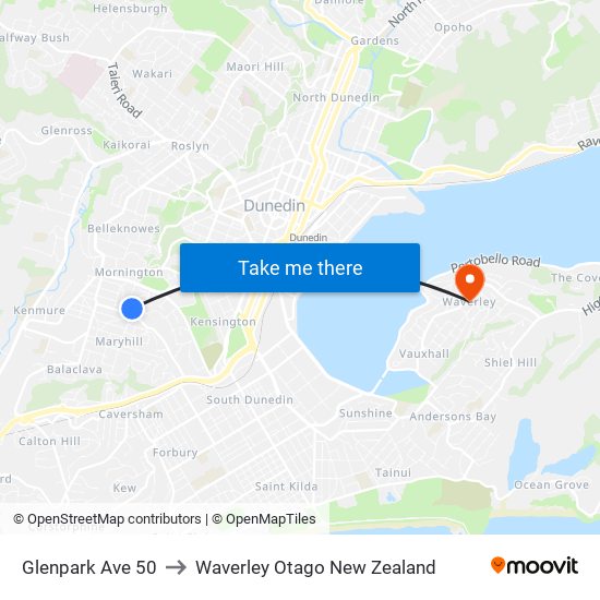 Glenpark Ave 50 to Waverley Otago New Zealand map