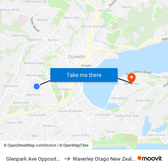 Glenpark Ave Opposite 56 to Waverley Otago New Zealand map