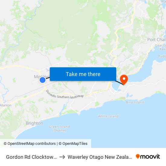 Gordon Rd Clocktower to Waverley Otago New Zealand map
