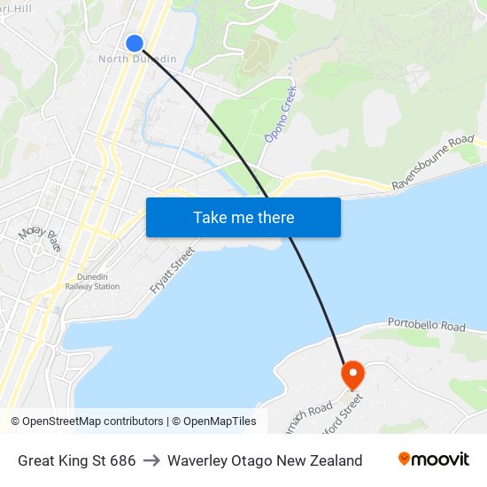 Great King St 686 to Waverley Otago New Zealand map