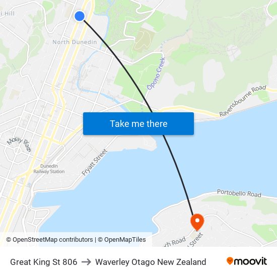 Great King St 806 to Waverley Otago New Zealand map