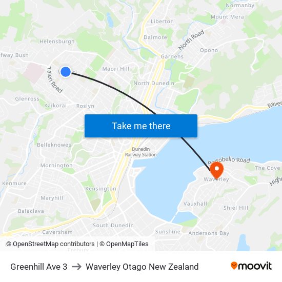 Greenhill Ave 3 to Waverley Otago New Zealand map