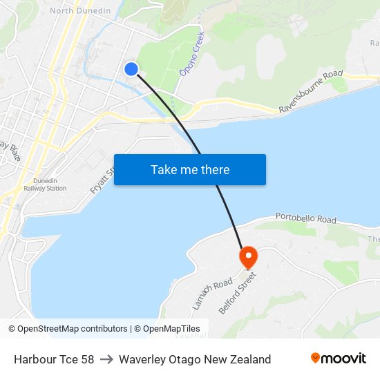 Harbour Tce 58 to Waverley Otago New Zealand map