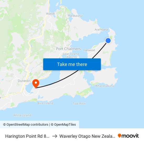 Harington Point Rd 897 to Waverley Otago New Zealand map