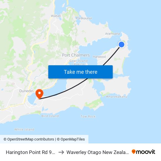 Harington Point Rd 932 to Waverley Otago New Zealand map