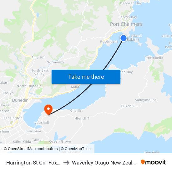 Harrington St Cnr Fox St to Waverley Otago New Zealand map