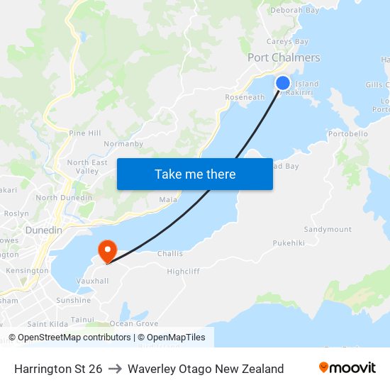 Harrington St 26 to Waverley Otago New Zealand map