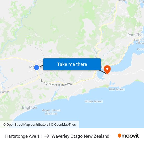 Hartstonge Ave 11 to Waverley Otago New Zealand map
