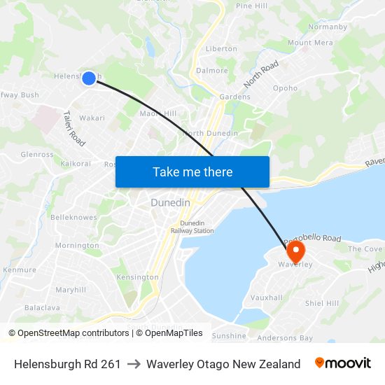 Helensburgh Rd 261 to Waverley Otago New Zealand map