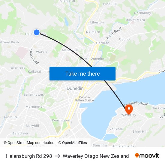 Helensburgh Rd 298 to Waverley Otago New Zealand map