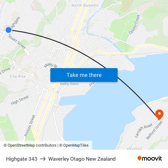 Highgate 343 to Waverley Otago New Zealand map