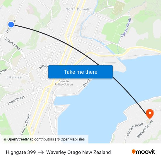 Highgate 399 to Waverley Otago New Zealand map