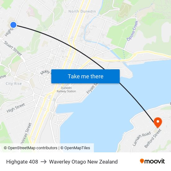Highgate 408 to Waverley Otago New Zealand map