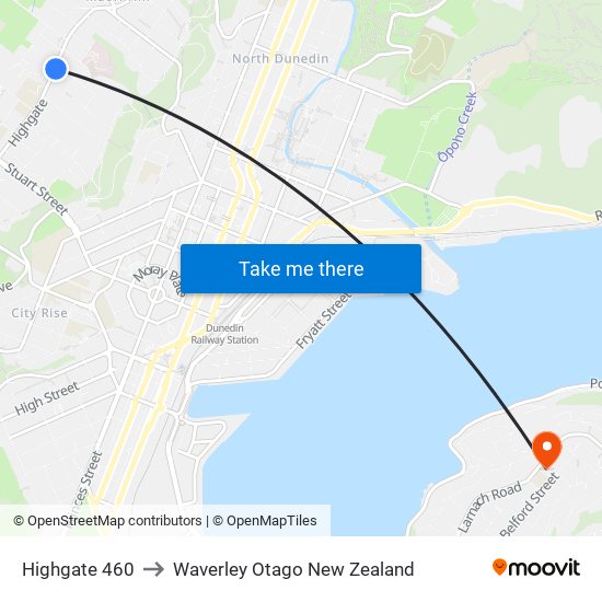 Highgate 460 to Waverley Otago New Zealand map
