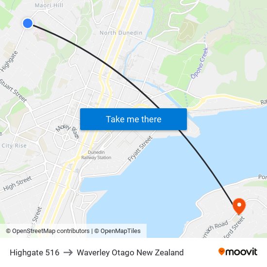 Highgate 516 to Waverley Otago New Zealand map
