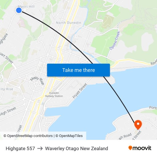 Highgate 557 to Waverley Otago New Zealand map